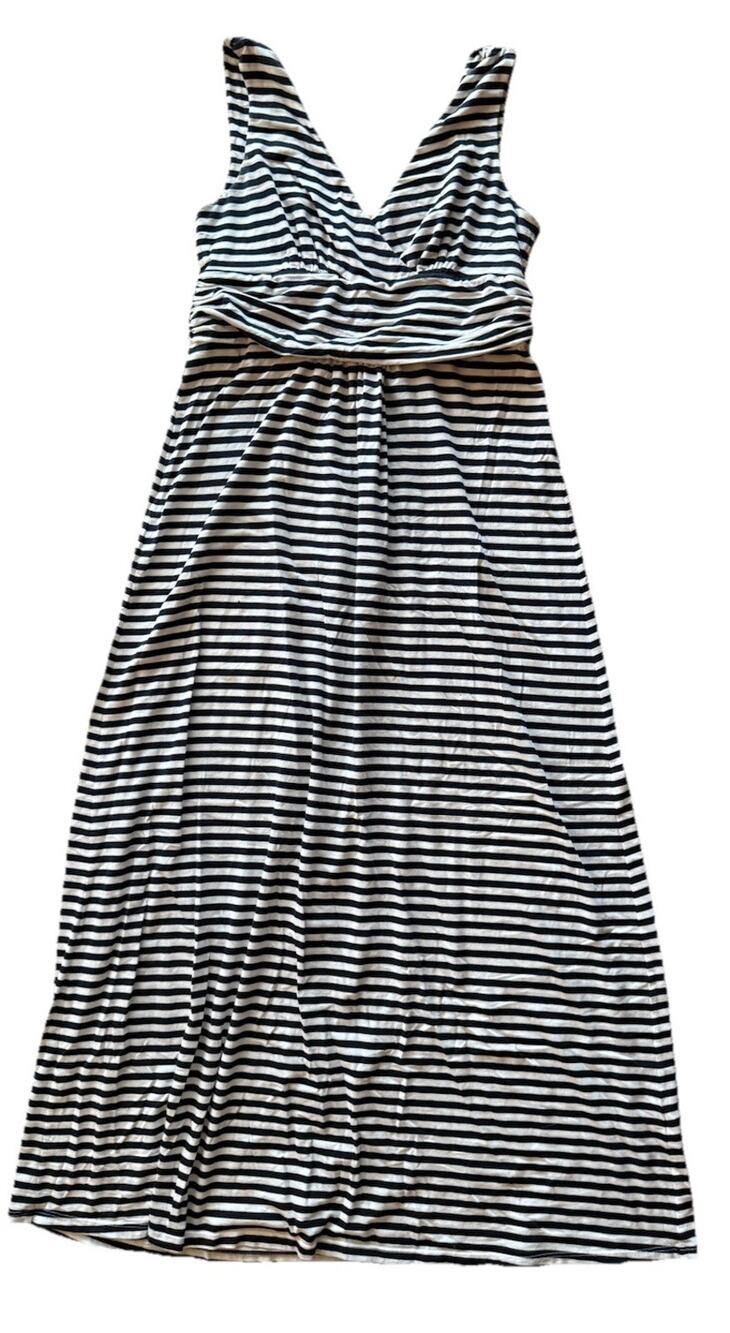 Duffield Lane Black White V Neck Striped Maxi Dress M